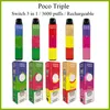 POCO triple 3600 bocanadas recargables cigarrillo electrónico de lápiz desechable con interruptor 3 en 1 cápsula de 9 ml y batería de 1000 mAh 5 colores