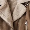 Женские куртки женщины старинные замшевые меховые мотоцикл ремень молнии искусственные овчины куртка 2021 осень зима женские повседневные свободные теплые пальто