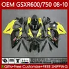 Spritzgussform für Suzuki-Körper GSXR 600 750 CC 600CC 750CC GSXR600 K8 GSX-R750 88No.47 GSXR-600 GSXR-750 08 09 10 GSXR750 GSX-R600 2008 2009 2010 OEM-Verkleidung gelb glänzend