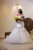 Luxuriöse perlenbesetzte Trompeten-Brautkleider in Übergröße, schulterfrei, im Meerjungfrau-Stil, mehrlagig, Tüll-Satin, afrikanische Brautkleider, Hochzeitskleid