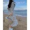 2021 Herfst Elegant Floral Sundresses Dames Lange Mouw Vintage Party Midi Jurk Dames Chiffon Beach One Piece Jurk Korea Chic Y1204