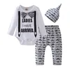 Yenidoğan Bebek Erkek Giysileri Set Annemin Yeni Adam Mektup Pamuk Bodysuit Bulut Şerit Pantolon Şapka Sonbahar Infan Giyim Kıyafetleri 210309