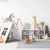 Nordic Cartoon Animals Wall Sticker för Barn Room Nursery Baby Boys Sovrum Väggdekaler Zebra Flamingo Elephant Giraffe Stickers 211112