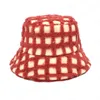 Mode Plaid Faux Agneau Laine Femmes Panama Cap Hiver Automne En Peluche Épais Seau Chapeaux Chaud En Plein Air Dame Pêcheur Chapeau