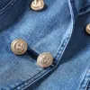Chaqueta de diseñador de moda de ALTA CALIDAD Botones de león de metal para mujer Chaqueta de mezclilla de doble botonadura Abrigo exterior 210824