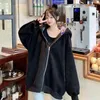 Harajuku kawaii kanin öron hoodie kvinnor mode topp kappa vinter varma överdimensionerade lösa tjocka zip up sweatshirt tjej söta kläder 211104