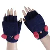 Fingerless Gloves 2021 Winter Flip Up Womens Hand Cotton Knitted Ladies Heated Half Finger Warm Mittens Femme