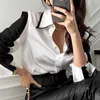 Fashion Satin Silk Women Shirts Office Lady Button White Long Sleeve Female Clothing Turn Down Collar Blouse Women 12724 210528