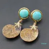 Dangle & Chandelier Jewelry Natural Conch CZ Pave Starfish Gold Color Plated Blue Round Turquoises Stud Earrings Handmade Fo