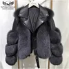 Mode d'hiver femmes manteaux de fourrure de renard véritable avec cuir de peau de mouton véritable peau entière veste de fourrure de renard naturel vêtements de luxe 210927