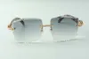 2021 Occhiali da sole con diamanti medi dei designer di stile più recenti 3524022, occhiali con aste in legno di pavone naturale con lenti da taglio, dimensioni: 58-18-135 mm