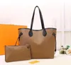 Top quality Big size Fashion Bags 2pcs set women and Small bag Brown flower grid Shoulder Tote handbag ladies lady Messenger purse