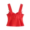 Za Retro Blouse Women High Waisted Bow Tie Slim Sleeveless Camisole Vest Ruffle decoration Casual Tops XITIMEAO 210602