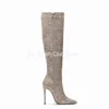 Bottes peau de serpent genou haute femmes gaufrage talon mince chaussures d'hiver pour fourrure grande taille 45 Sexy printemps automne équitation