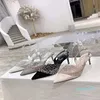 Designer Mesh Baotou Sandali Stiletto da donna 2021 Estate in vera pelle con strass Cinturino con fibbia con una sola parola Tacchi alti selvaggi