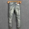 Włoski styl moda mężczyźni dżinsy retro pranie elastyczne bawełniane slim fit Ripped vintage projektant drelichowy spodnie