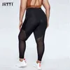 Jryyt Outono Inverno Plus Size Mesh Yoga Calças Mulheres Cintura alta Emenda Rápida Dril Sports Leggings Feminino Fitness Pockets 2021 4xL H1221