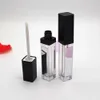 Tubo transparente cuadrado LED de 7 ml, brillo de labios vacío, botellas recargables, envase, embalaje con espejo y herramientas de maquillaje cosmético ligeras