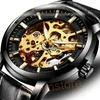 Wristwatches Automatic Mechanical Watches Men Gold Stylish Luxury Business Man Leather Watch Hollow Diamond Wristwatch