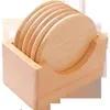 6pcs/set Wooden Coasters Set Round Beech Wood Cup Mat Bowl Pad Cup Holder Home Kitchen Tools