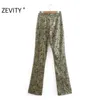 Zevity Femmes Vintage Fleur Imprimer Slim Velours Crayon Pantalon Femme Côté Zipper Fly Pantalon Lady Rétro Casual Chic P958 211115