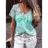 여름 그라디언트 인쇄 된 느슨한 티셔츠 여성 섹시한 V 넥 짧은 소매 티즈 플러스 크기 패션 탑 디지털 프린트 TShirt 210526