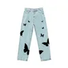 Jeans Butterfly Print Jeans for Men Pants Loose Baggy Casual Denim Stretch Straight Trousers Clothing283L