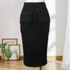 Pencil Skirt High Waist Skinny Classy Elegant Office Ladies Workwear Package Hip Fake Pockets Skirts Womens Midi Autumn 210311