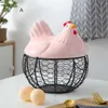 Metal Wire Basket with Ceramic Hens Cover Fruit Egg Holder Decorative Kitchen Storage s for Household Items DFK889 210609