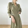 Solide elegante Dres Herbst Bandage Midi Split Büro Dame Designer Casual koreanischen Stil weiblich 210806