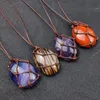 Natural Crystal Stone Rope Braided Handmade Pendant Necklaces With Chain For Women Girl Party Club Decor Energy Jewelry