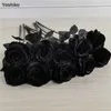 10 pçs / lote 50 cm Artificial Black Rose Flor Halloween Gothic S Casa de Casa Casa Decoração Falsa 211023