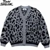 Giacca lavorata a maglia Hip Hop 2021 uomo streetwear stampa leopardata ricamo maglione giacca autunno cotone giacca casual cappotto Harajuku Y1106