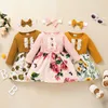 Baby Girls Robes Dentelle Garniture Fleur Imprimer Imprimer 2021 Enfants Boutique Vêtements Coréen 0-3T Enfants Robe à manches longues