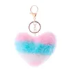 Heart Pompoms Keychain Rainbow Plush Balls Key Chains Decorative Pendant for Women Bag Accessories Keychains Car Fashion Keyring de022