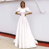 Simple Satin Wedding Dresses Beach Short Puffy Sleeves A-Line Boho Bridal Gowns Princess 2021 Vestidos De Novia