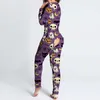 Sexy Women Pajama Set Halloween print Button-down Front Functional Buttoned Flap Adults Jumpsuit Open Butt Pajamas Onesies 211228