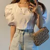 Corée Chic Puff Sleeve Blouse Chemise Cusal Crop Top Blusas Femme Été Élégant Col Carré Mujer 6F943 210603