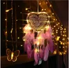 Dreamcatcher Dream LED Light Girlish Heart Fashion Feather Dream Catcher Ciondolo Appeso a parete Decorazione della stanza Pizzo intrecciato WMQ1035441824