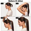 Brasiliansk Remy Hair Wrap Around Human Hairs Ponytails Body Wave Clips i naturlig färg