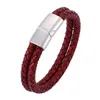 Charme Bracelets Double Couche Rétro Rouge Tressé En Cuir Bracelet Hommes En Acier Inoxydable Magnétique Fermoir Bracelets De Mode Bijoux Mâle Poignet Bande G