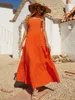 Robe caraco orange fluo à ourlet volanté SHE
