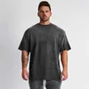 Solid Oversized T shirt Men Bodybuilding and Fitness Tops Casual Lifestyle Gym Wear T-shirt Male Loose Streetwear Hip-Hop Tshirt 210329