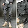 Оптовая продажа 2020 мода хип-хоп улица груз темно-серый стираемый не железный хлопок разорвал среднего роста мужского подростка тощий джинсы хзтон x0621