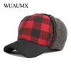 Winter Bomber Hats Heren Thicken Russian Trapper Hoed Oorflap Baseball Cap Red Black Plaid Winddichte Bomber Hat voor Vrouwen