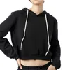 Femmes plaine Hoodies Crop Top couleur unie à manches longues dames pull à capuche été automne mode fille sweats vêtements 210809