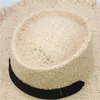Lungo nastro rafia spiaggia hat per donne parabrezza decorazione estate cappello di paglia estate goccia all'ingrosso 220312