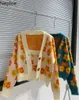 Femmes Tricots T-shirts Neploe 2021 Cropped Cardigan Roap De Mujer Pull En Tricot Ensemble Doux Sling Gilet Crochet Floral Vintage Pull Femme Coréen T