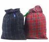 2017 Ny stil Plaid Santa Sack Christmas Santa Sacks för barn godis Presentväska Kanfas Santa Sack Plaid Style X-Mas Presentsäck