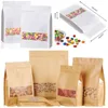 Kraft Paper Packing Bag Stand Up Storage Pouch Resealable Package Bag With Window for Storing Snacks Tea Food Bags